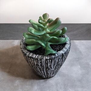 Artificial Green Succulent in Textured Gray Planter - Home Art